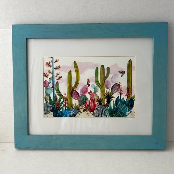 Framed Art cactus and birds desert southwest plants and animals print